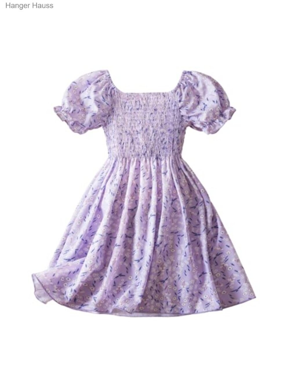 Girls Floral A-Line Sundress 100% Polyester Smocked Short Sleeve Casual Dress